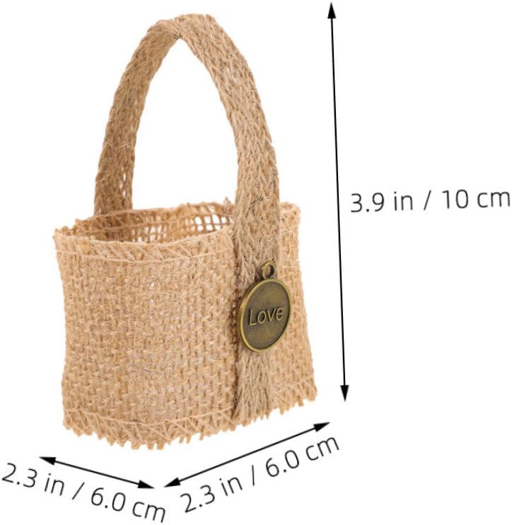6pcs Mini Linen Candy Bags Rustic Flower Girl Baskets for Weddings image 2