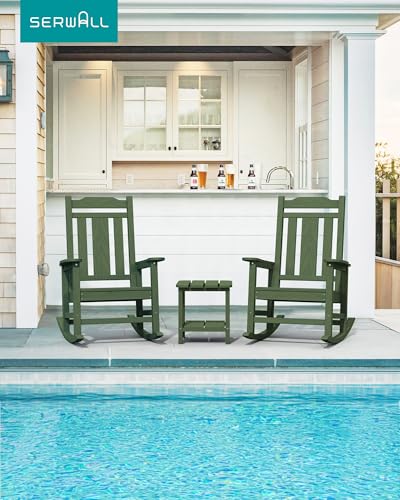 Image of SERWALL Oversized Outdoor Rocking Chairs Set of 4, Patio Rocker, Avocado