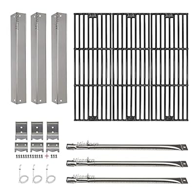 Hisencn Repair kit Parts Grill Burner Tube, Heat Plate, Hanger Brackets, Electronic Ignitor, Cooking Grates Replacement for Chargriller 3001, 3030, 4000, 5050, Set of 3