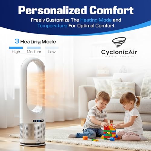Cyclonicair Pro Pure Bladeless Tower Fan Heater & Cooler With Hepa Filter | 3-In-1 Heating, Cooling & Air Purifier | Quiet, Remote Control, 8 Speeds (Pearl Silver) - 5