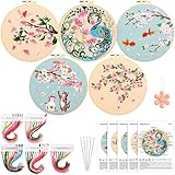 Yinder 5 Sets Floral Embroidery Kit for Beginners Embroidery Starter Kit with Patterns and Instructions Include Embroidery Hoop Threads Needles Stamped Fabric for Adults Art Starter