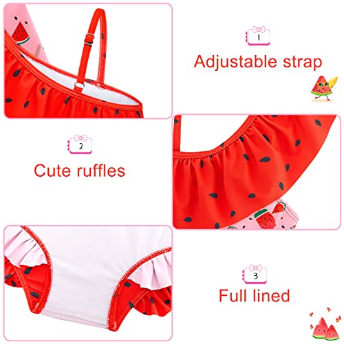 Funnycokid Baby Girl Swimsuit 6-9 Months Bathing Suit Swim Rash Guard Long Sleeve Infant Watermelon 3 Piece 12 Month Red thumb #2