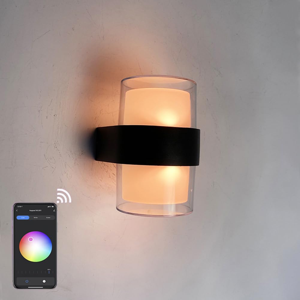 LED Außenlampe 2 Flamme Dimmbar Wandleuchte RGB Smart APP Steuerung Wandlampe Timer Innen Außen Außenwandleuchte Wasserdicht IP65 RGB Farbwechsler Wandbeleuchtung Up und Down Indoor Lampe Outdoor