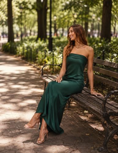 Image of Realtix Summer Satin Strapless Backless Maxi Dress for Women Wedding Guest