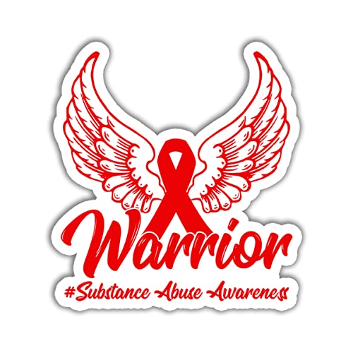 HOSALA- Substance Abuse Warrior Sticker Substance Abuse Awareness Sticker Red Ribbon Week Awareness Sticker Gift Decoration Graphic for Travel Luggage Window Laptop Car Helmet Bumper- 3x4 Decal- 3Pcs