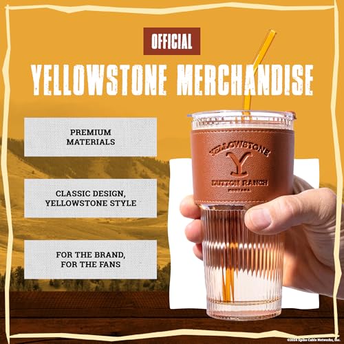 Dragon Glassware Copos de bebida Yellowstone - Copos de vidro Yellowstone de 473 ml com tampas e can