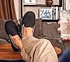 EverFoams Men's Comfort Memory Foam Moccasin Slippers Breathable Terry Cloth House Shoes with Anti-Skid Rubber Sole Dark Black 9 UK #1