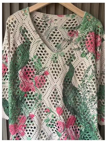 Image of Verdusa Women's Crochet Beach Summer Sweater 3 /4 Length Sleeve Boho Off The Shoulder Tops