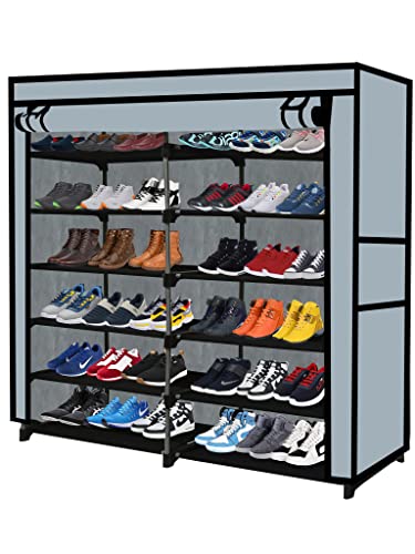 Image of Multi Utility 12 Layer Shelf Collapsible Metal Pipes with Non-Woven 100GSM Fabric Cover for Shoe /Cloth /Toy /Books Rack (Grey, Metal)