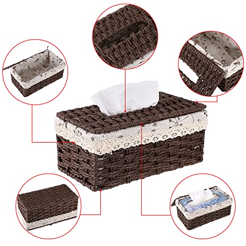 Sumnacon Woven Rectangular Tissue Box Cover - Decorative Natural Paper Rope Tissue Box, Vintage Facial Tissue Holder For Bathroom Dresser Night Stand Desk Table Home Office Car Automotive Decor, Brown #TOP3