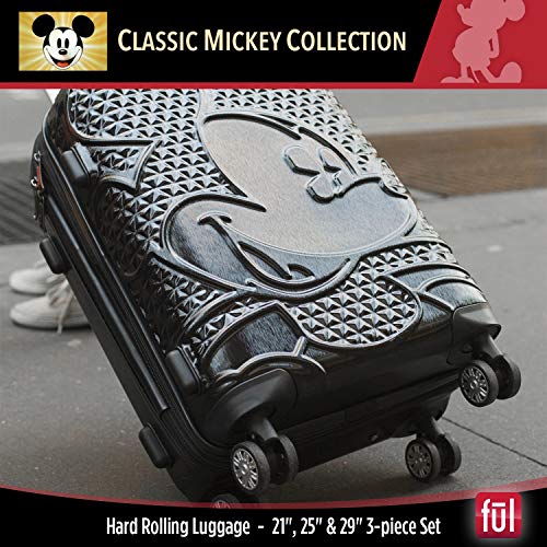 Ful Disney Mickey Mouse 3 Piece Rolling Luggage Set, Hardside Suitcase With Spinner Wheels, 21 Inch, 25 Inch And 29 Inch, Black #TOP6