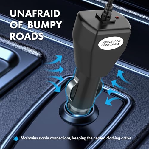 7.4V 2A/3A Heated Jacket Vest Wire Connection Cables Cigarette Lighter Plug with 12-24 Volt Male Cigar Plug for Heated Apparel, Link Outdoor Mobile Power and Allowing for Near Endless Warmth(4.92ft)2