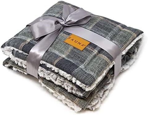 Fauna® Dog Cat Puppy Luxury Soft Warm Grey/Check Reversible Fleece Blanket Throw Pad (87 x 64cm) (Check)