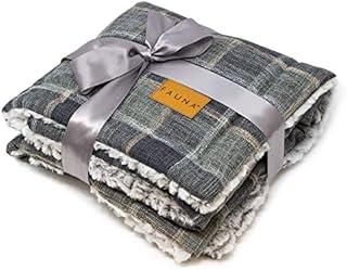 Fauna® Dog Cat Puppy Luxury Soft Warm Grey/Check Reversible Fleece Blanket Throw Pad (87 x 64cm) (Check)