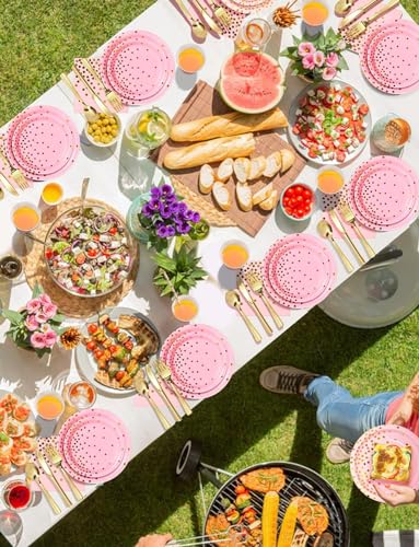 Image of Nkaiso 141Pcs Pink Gold Paper Plates and Napkins Party Supplies-20 Guests