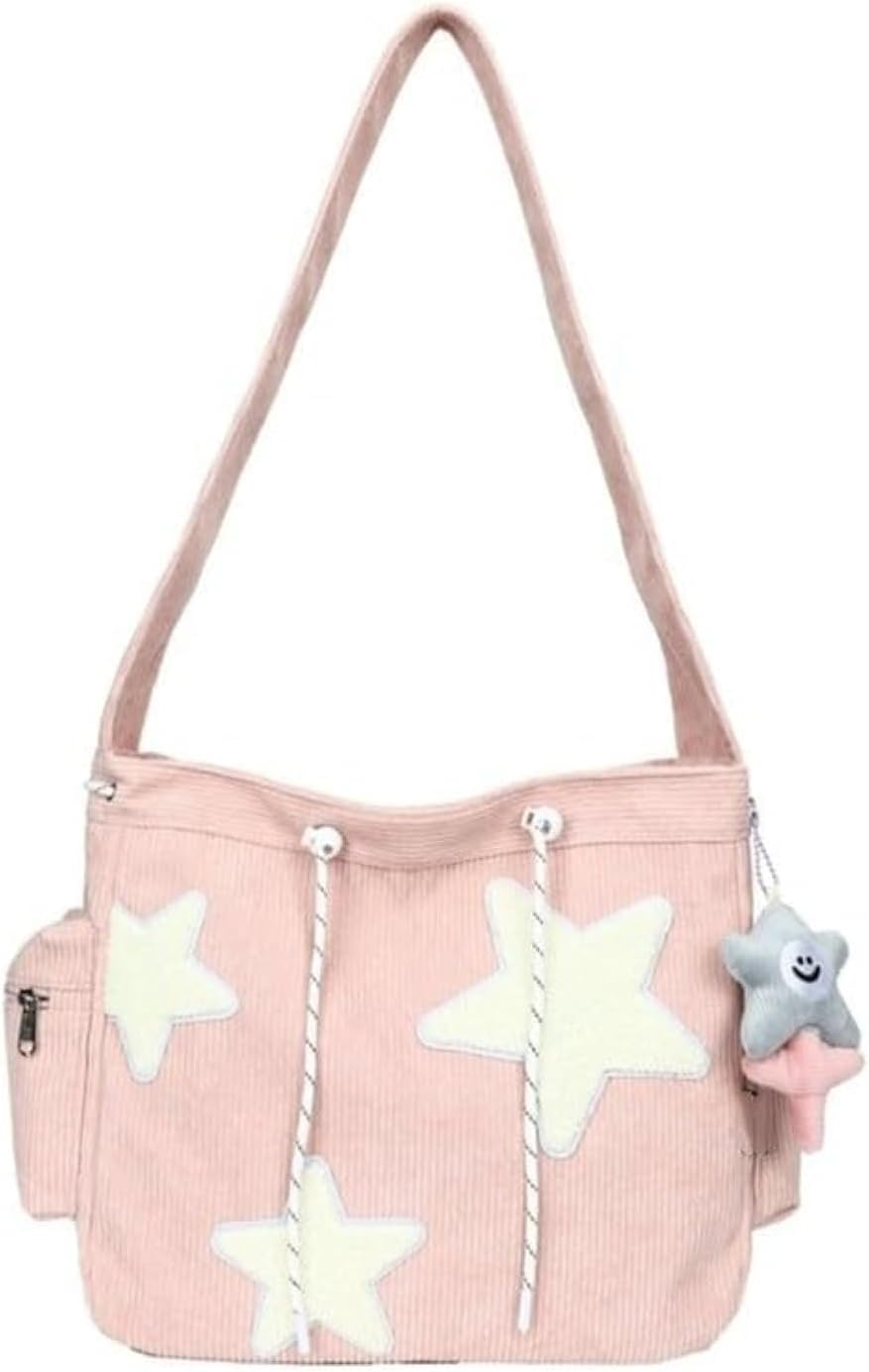 Women Star Pattern Corduroy Crossbody Bag Casual Tote Lady Simple Large Capacity Shoulder Bag Handbag
