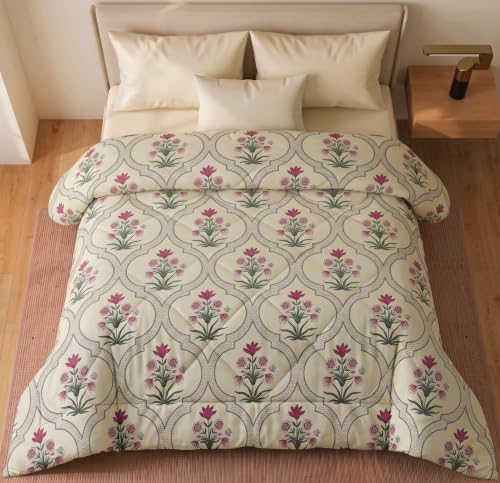 Image of HOMEKART 220 GSM Reversible Microfiber AC Comforter /Duvets for Mild Winter | All Season Single Size 3 Layered Quilted Blanket for Single Bed (230 cm x 150 cm,Rose Pink)