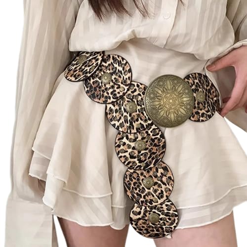 Vintage Belt For Women Fashion Round Disc Wide Belt Elegant Waistband For Pants Jeans Cowgirls Waist Ornament