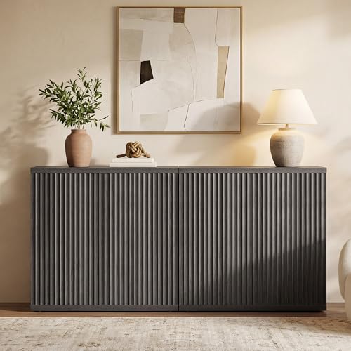 SICOTAS Buffet Cabinet with Storage Accent Sideboard Modern Credenza with Doors & Shelves Fluted Media Console Mid Century Coffee Bar Table for Living Room Kitchen Dining Room Hallway(2PCS) - Image 3