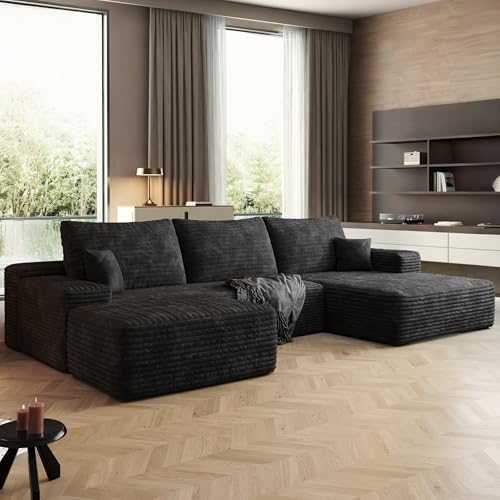 Image of 96 inch Sectional Couches for Living Room Cloud Couch Sofa with L-Shape Upholstered Boneless Couchs Modern Modular Sectional Couch with Chaise