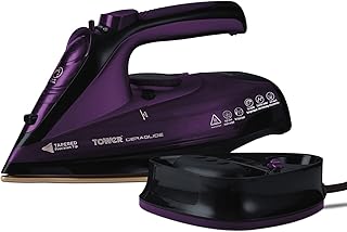 Tower T22008 CeraGlide 2-in-1 Cord or Cordless Steam Iron with Non-Stick Ceramic Soleplate, 160 g Steam Boost, Anti Drip, Anti Scale, Anti Calc and Self Cleaning Functions, 2400 W, Purple, 17.6 0