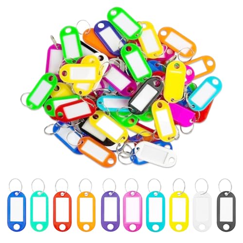LUAMY タグ キーホルダー ネームタグ 50個セット キーリング 名札 プラスチック製 10色 ラベル 大量 名前ホルダー 業務用 ホームキーフォブラベル 軽量 持ち運び