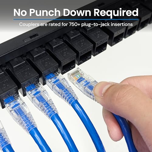 ICC CAT6 Feed-Through Patch Panel, 24 Port, 1U Rackmount, RJ45 Ethernet Patch Panel, No Punch Down, PoE++ and TAA Compliant, Black by ICC - Image 3