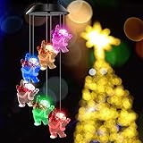 Solar Snowman Star Wind Chimes Outdoor,LED Color Changing Solar Lights Outdoor Decor Mobile Wind Spi