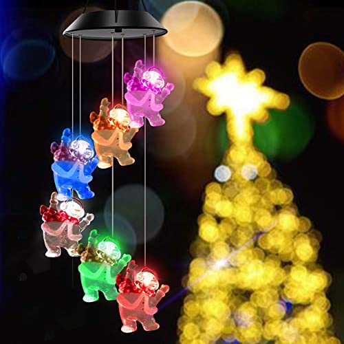 Solar Snowman Star Wind Chimes Outdoor,Led Color Changing Solar Lights Outdoor Decor Mobile Wind Spinner Wind Chimes For Home Party Night Garden Decoration #TOP4