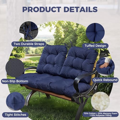 Aegisun Wicker Chair Cushions of 3 Pieces, Waterproof Cushions for Patio Furniture, Tufted Wicker Outdoor Furniture Cushions, 1 Patio Loveseat Cushion and 2 U-Shaped Cushions, 44"x19"x5", Navy Blue - image 4
