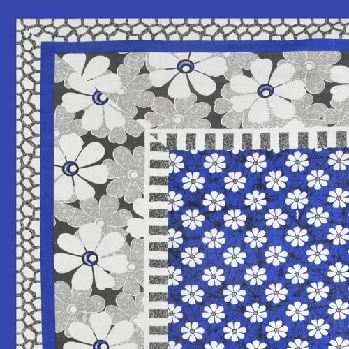 Image of RajasthaniKart Pure 100% Cotton Single Bed Sheet with 1 Pillow Cover (Bedsheet for Single Bed Cotton, Blue Floral)