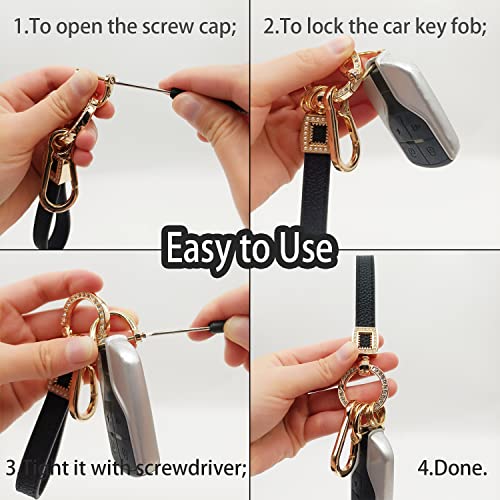 Car Keychain For Women Bling Leather Key Chains Women For Car Keys Fob Holder Keychain With Keyrings,D-Ring,Bling Clip And Carabiner Clip For Women And Men (Black) #TOP3