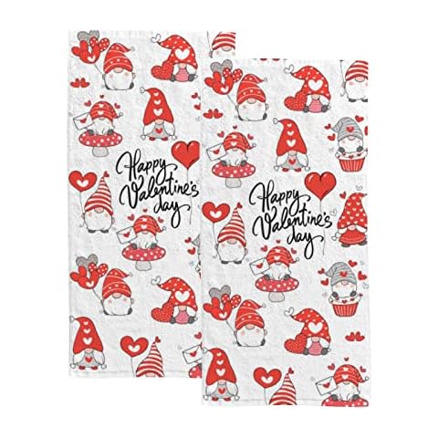 Vantaso Bath Hand Towels Set of 2 Cute Gnome Happy Valentine Day Soft and Absorbent Washcloths Kitchen Hand Towel for Bathroom Hotel Gym Spa Cover