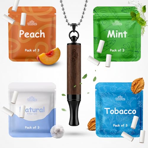 Airtaste® Rauchentwöhnung Atemkette mit mehr Widerstand – Raucherentwöhnung Hilfsmittel zum Rauchen aufhören – 9 Filter mit 1 Monat Vorrat – Atemkette mit Geschmack für bewusste Umstellung (Schwarz)