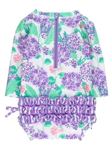 Image of RuffleButts Baby Girls UPF 50+ Sun Protection Floral Printed Long Sleeve One Piece Rash Guard Swimsuit with Zipper