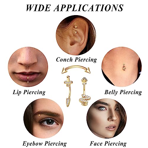 ORAZIO 14 PCS Rook Piercing Jewelry Surgical Steel Eyebrow Piercing 16G Rook Earrings for Women Curved Barbells Eyebrow Rings Belly Lip Ring Cartilage Daith Helix Tragus Body Piercings3