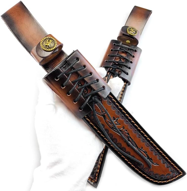 1PC Knife Sheath, 13inch Top-layer Leather Protective Cover for Belt with Snap Closure Fits for Outdoor Search, Rescue