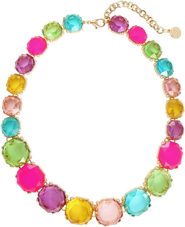 Firstmeet Vintage Resin Rhinestone Necklace Exquisitely cutted Elegant Crystal Collar for Women