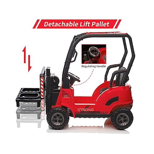 Garvee 12V Electric Ride on Forklift Car with Remote Control, Ride on Car with Liftable Fork and Pallet, High/Low Variable Speed, Music, USB, MP3, and Low-Power Alarm for Boys and Girls(with Tent,Red)
