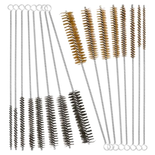 16pcs Brass & Stainless Steel Wire Tube Brush Set, 30.5cm/12in Copper Long Bore Cleaner for Deep Cleaning Engine Parts Pipes Tubes Auto Cleaning HVAC Industrial Machinery (6mm/0.24in-25mm/1in)
