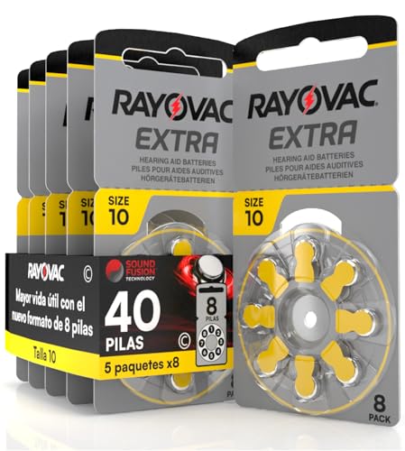 40 Pila para Audífonos Rayovac Extra 10. 5 Pack de 8 Unidades Baterías de Audífono