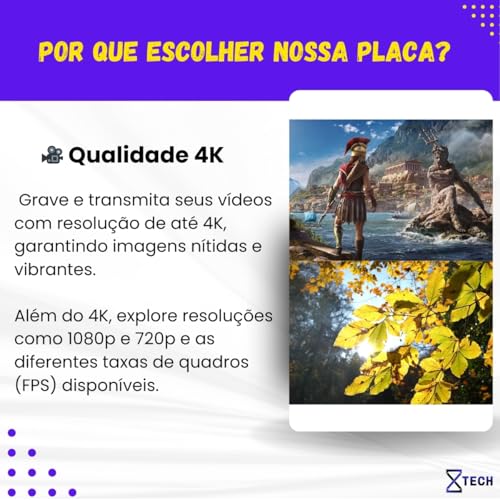 Placa de Captura de Vídeo 4K HDMI USB 3.0, 1080p 60fps, Qualidade Full HD 8X TECH