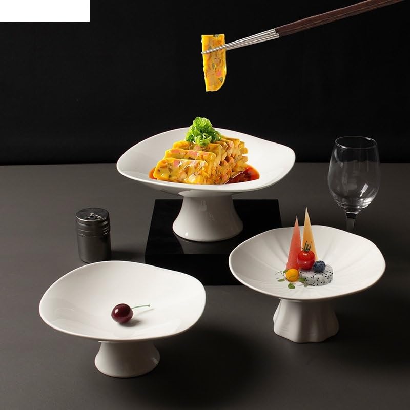 Platos Llanos platear principal de cerámica Simple blanco puro, vajilla especial de cocina for restaurante y Hotel, platear creativo for ensalada de frutas de pie alto Platos de Ensalada(A 8inch)