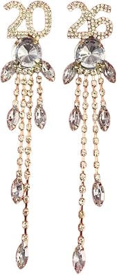 Happy New Year 2026 Letters Tassel Dangle Earrings for Women Crystal 2026 Letters Earrings New Years Eve Dance Party Holiday Festive Jewelry Gifts