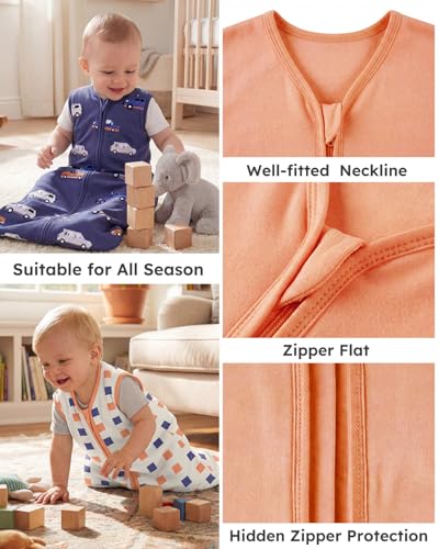 Image of Yoofoss Baby Sleep Sack 0-6 Months Wearable Blanket for Babies 100% Organic Cotton 2-Way Zipper TOG 0.5 Toddler Sleeping Sack 3 Pack, Sleep Sacks