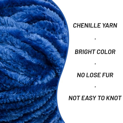 Image of Fuzzy Chunky Chenille Yarn for Crocheting,Soft Plush Yarns for Hand Knitting,Bulky 3x100g(3x49.2 yd) Baby Blanket Yarn for Crocheting Amigurumi,Crochet Fluffy Velvet Yarns (3 Royal Blue)