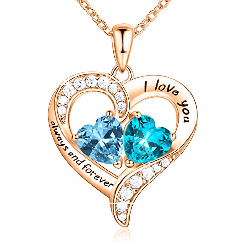 18K Rose Gold Heart Necklace, Birthstone Necklace Jewelry for Women