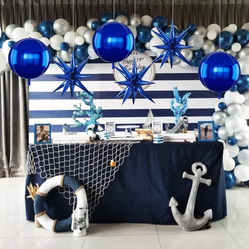 Image of TONIFUL 8Pcs 22Inch Navy Blue Large 4D Giant Round and Star Balloons Explosion Star Mylar Balloons Set for Backdrop Christmas New Year Birthday Wedding Bridal Shower Anniversary Photo Booth Supplies