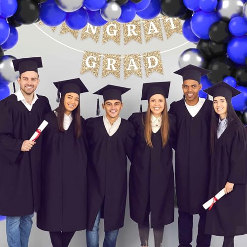 Image of Royal Blue Black Balloon Garland Kit, 121 PCS DIY Balloon Arch with Blue Black Metallic Silver Balloons Video Gaming Party Supplies for Boys Men 30th 40th Birthday Retirement Grads Party Decorations