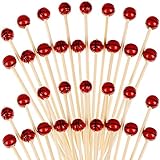 100 Pieces Bamboo Cocktail Picks 4.7 Inch Fruit Toothpicks Basketball Cocktail Skewers Wooden Decorative Cocktail Picks Sports Ball End Cocktail for Appetizers, Fruit, Food, Sports Party Favors